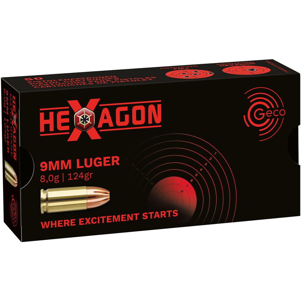.9 mm Luger Hexagon SX 124 grs.