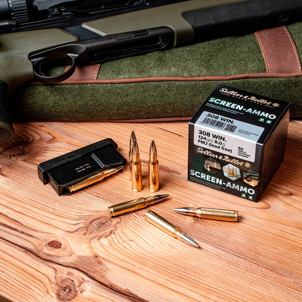 Cartouches ciné tir Screen-Ammo .308 Win. FMJ zinc 124 grs. , Sellier & Bellot