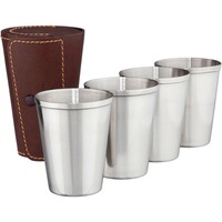 Set de gobelets en acier inoxydable dans un étui en cuir, 4 pièces, BEIER