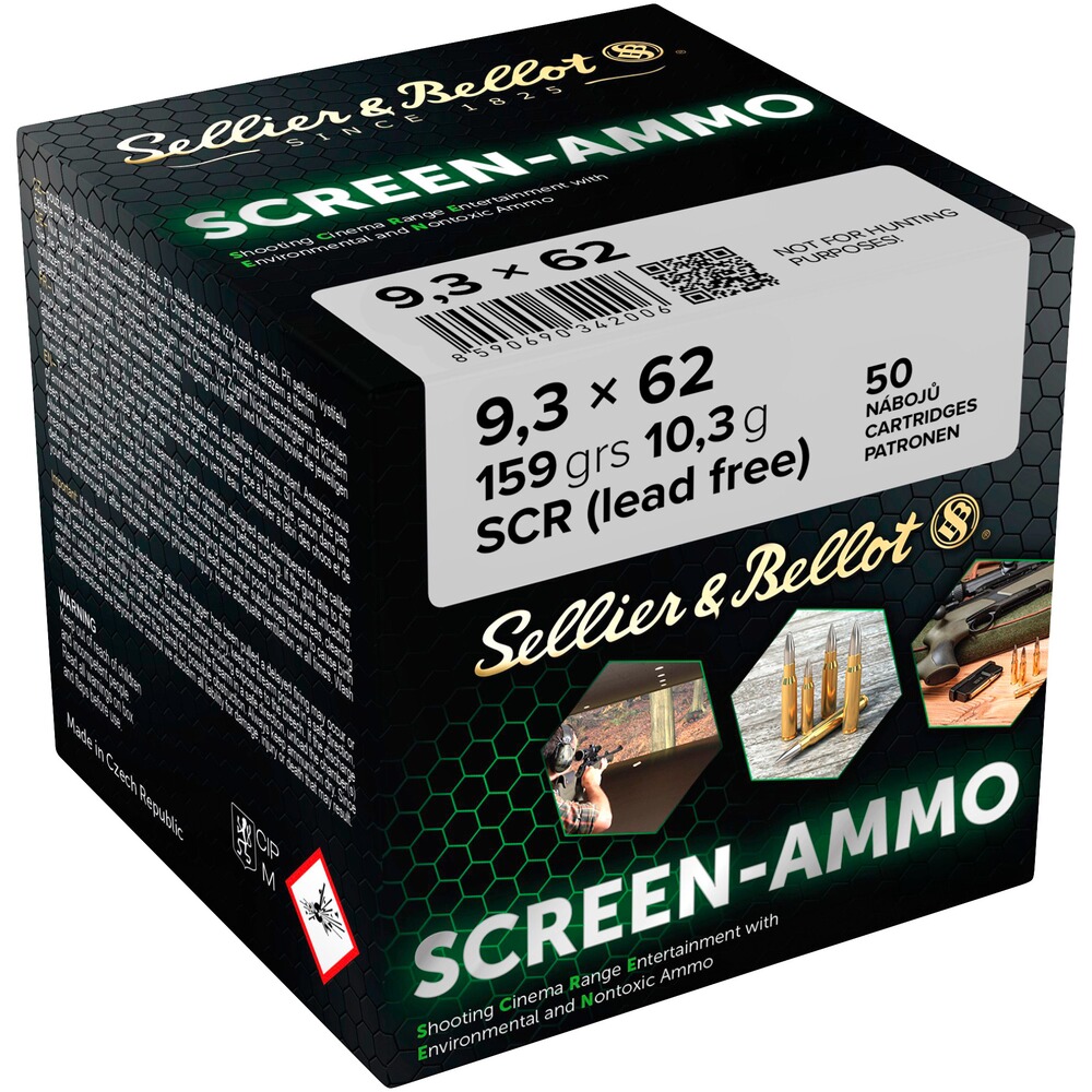 Cartouches ciné tir Screen-Ammo 9,3x62 SCR zinc 159 grs.