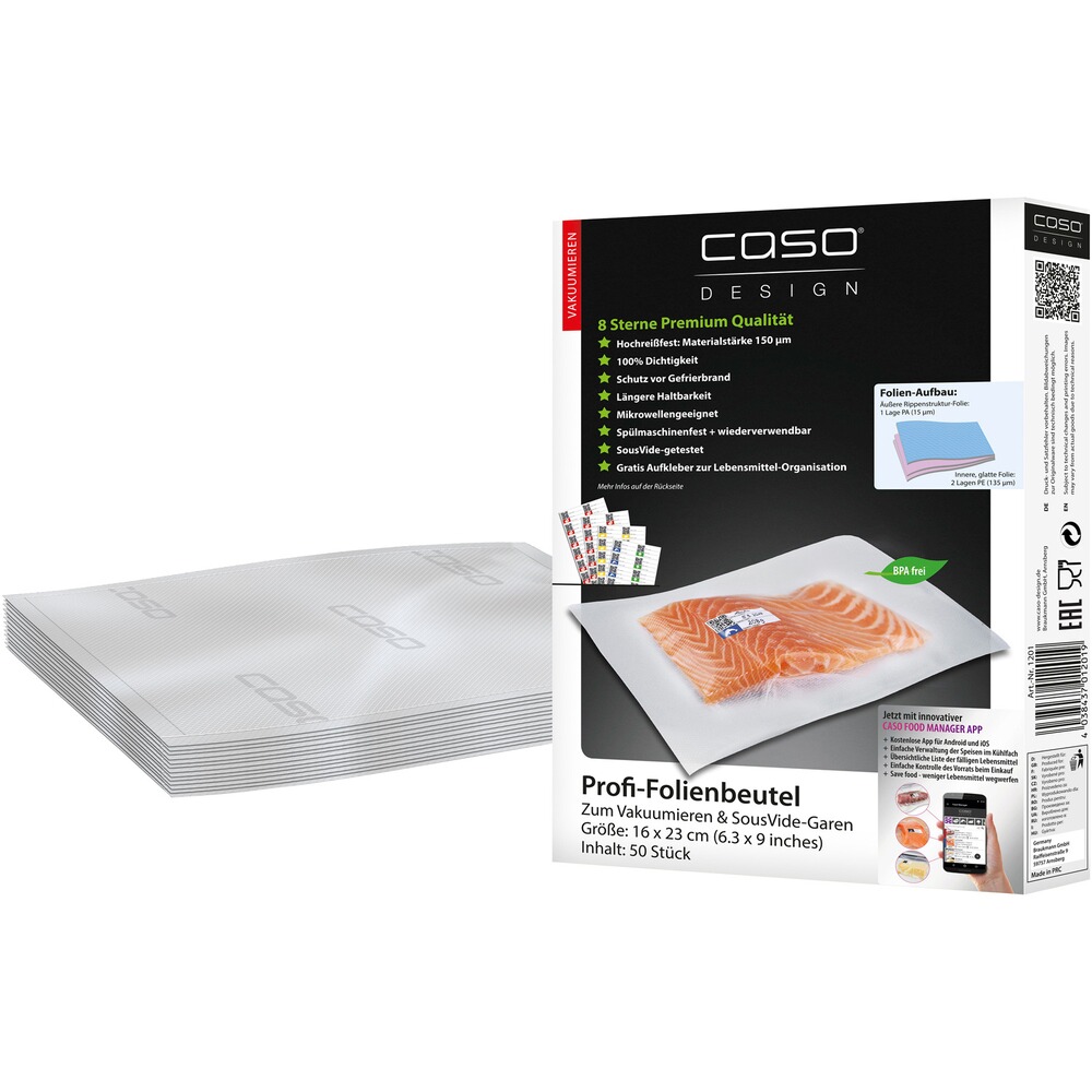 Sachets pour denrées alimentaires sous vides 16x23cm, 50 pièces