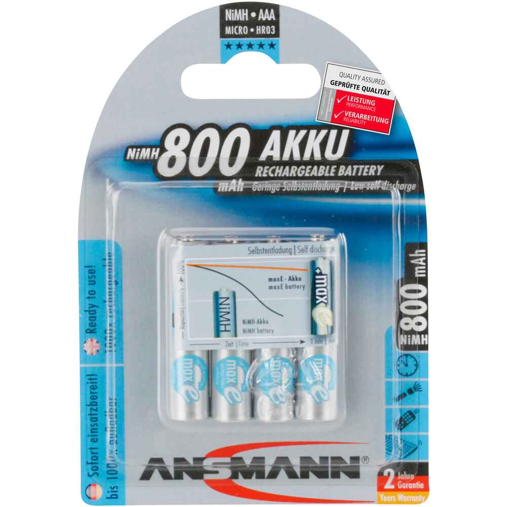 Accu NiMH Akku AAA/Micro 800mAh maxE, 4 pièces
