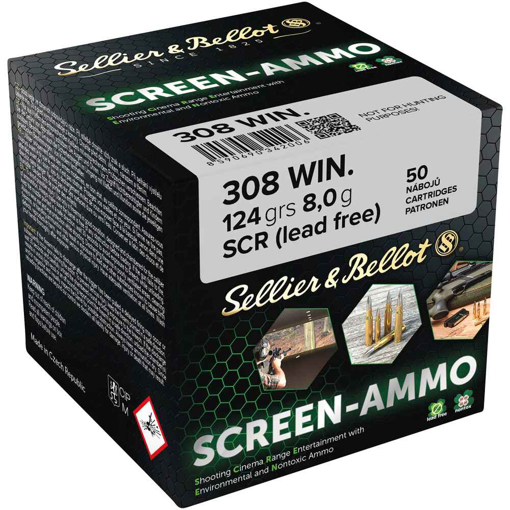 Cartouches ciné tir Screen-Ammo .308 Win. FMJ zinc 124 grs. , Sellier & Bellot
